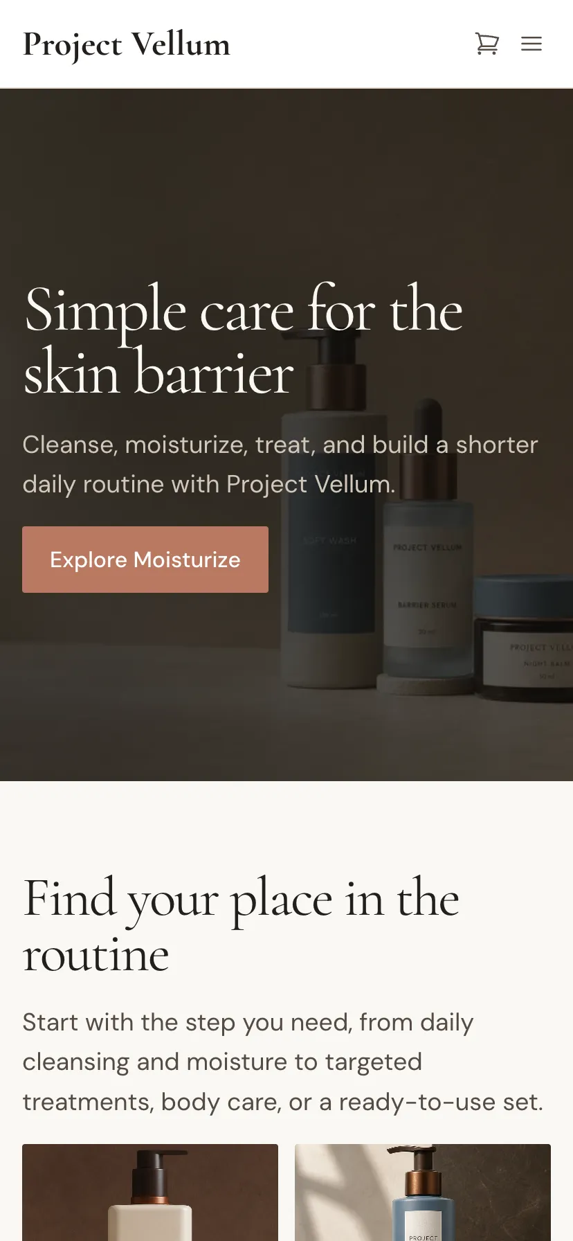 Project Vellum homepage storefront