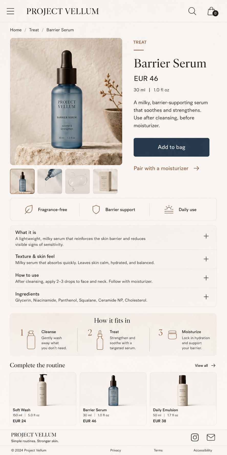 Project Vellum Barrier Serum product page